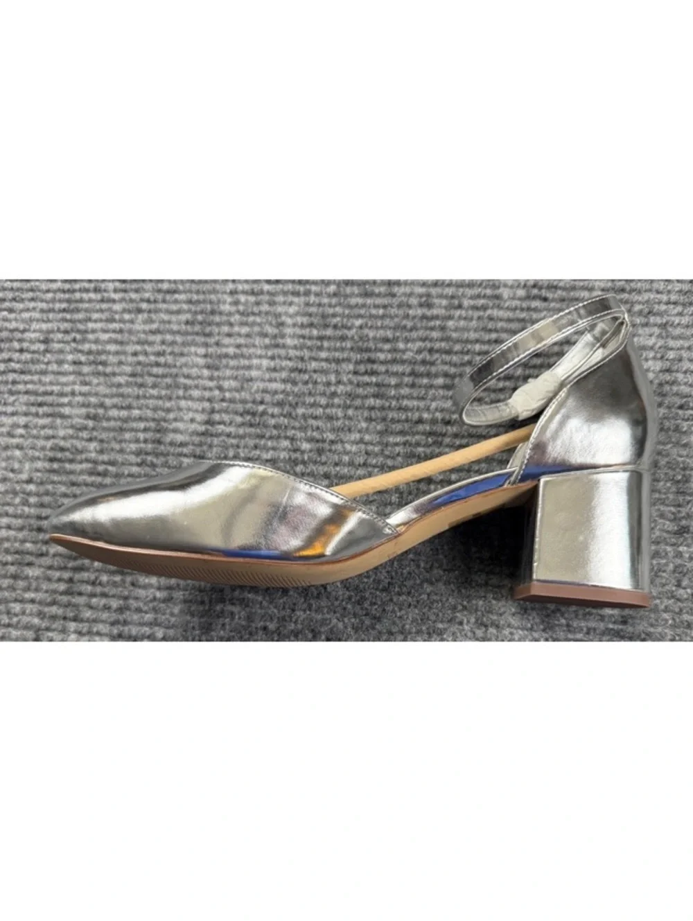 J.Crew Silver Metallic Ankle Strap Block Heel Pumps Women’s Size 10 New